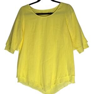 Soft Surroundings Siesta Key Tunic Top Women's XS Yellow Gauze Layered hem